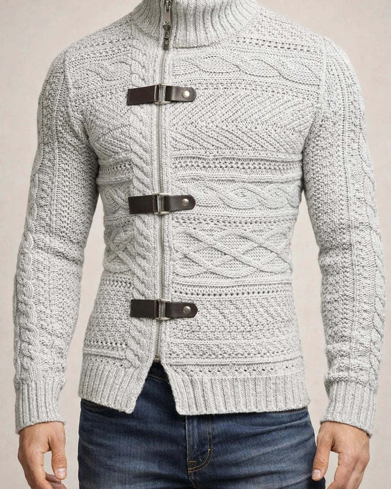 Autumn and Winter High-neck Sweater Men's Leather Buckle Long-sleeved Knitted Cardigan Jacket Large Size Commuter Men's Clothing | JRSEE:c34dd4ad-557d-453e-953b-c51640682553