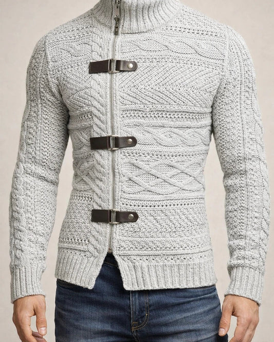Autumn and Winter High-neck Sweater Men's Leather Buckle Long-sleeved Knitted Cardigan Jacket Large Size Commuter Men's Clothing | JRSEE:c34dd4ad-557d-453e-953b-c51640682553