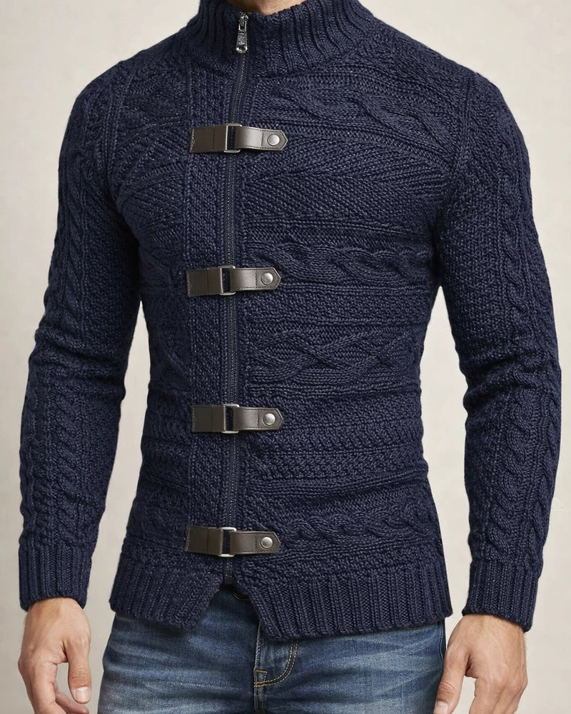Autumn and Winter High-neck Sweater Men's Leather Buckle Long-sleeved Knitted Cardigan Jacket Large Size Commuter Men's Clothing | JRSEE:8b9308ed-52f0-4299-8cae-6575fda7d67d
