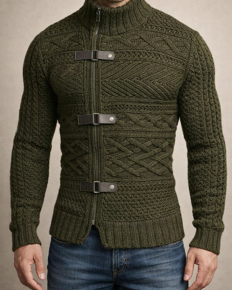 Autumn and Winter High-neck Sweater Men's Leather Buckle Long-sleeved Knitted Cardigan Jacket Large Size Commuter Men's Clothing | JRSEE:c662d442-d112-4aad-91b2-1f3f0a9c9d92