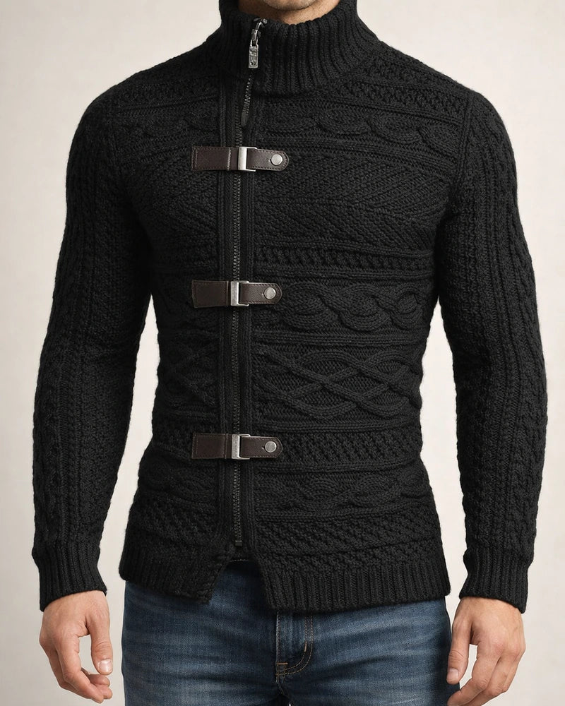 Autumn and Winter High-neck Sweater Men's Leather Buckle Long-sleeved Knitted Cardigan Jacket Large Size Commuter Men's Clothing | JRSEE:deb7d6a6-56ff-405d-924d-a05c0184f06c