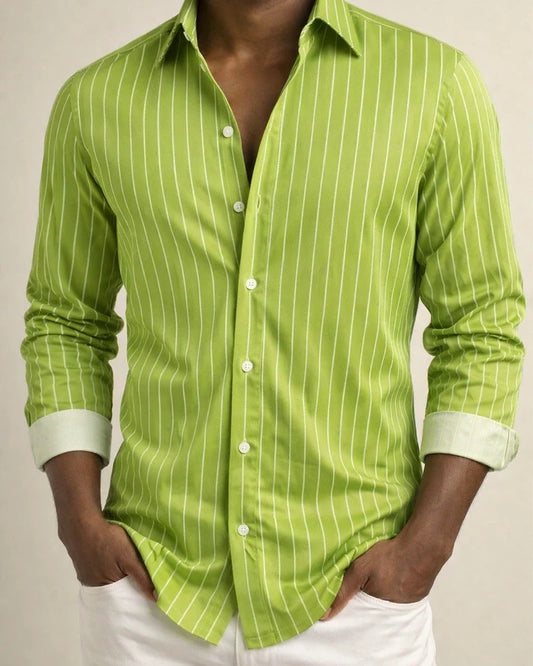 Autumn and Winter Men's Striped Lapel Cardigan Striped Long-sleeved Shirt Dark Shirt | JRSEE:8034f6c6-26b6-4786-8eab-22cab0324741