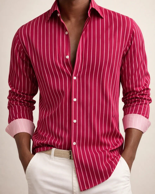 Autumn and Winter Men's Striped Lapel Cardigan Striped Long-sleeved Shirt Dark Shirt | JRSEE:bb2536c6-b093-44d8-b1ea-c2934363baf6