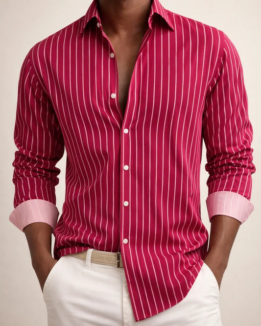 Autumn and Winter Men's Striped Lapel Cardigan Striped Long-sleeved Shirt Dark Shirt | JRSEE:bb2536c6-b093-44d8-b1ea-c2934363baf6