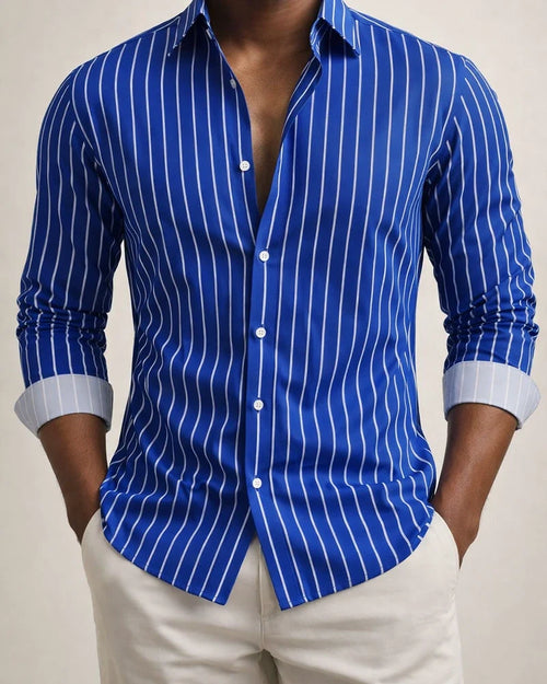 Autumn and Winter Men's Striped Lapel Cardigan Striped Long-sleeved Shirt Dark Shirt | JRSEE:d08f93ce-a0f1-4751-99a6-c1a2d36497df