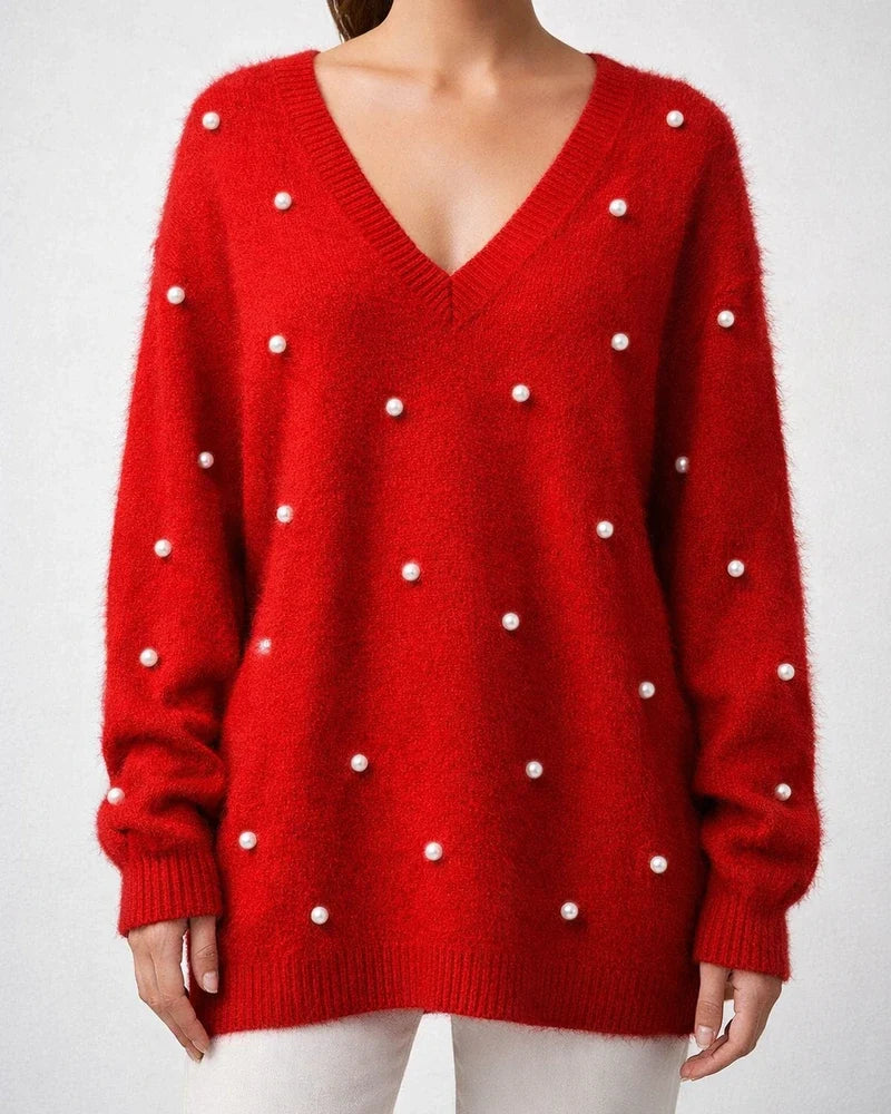 Autumn and Winter New Explosive Models V-neck Beaded Solid Color Sweater Women's Tops | JRSEE:fcae25cc-a5ca-44cb-9487-422cd9d40762