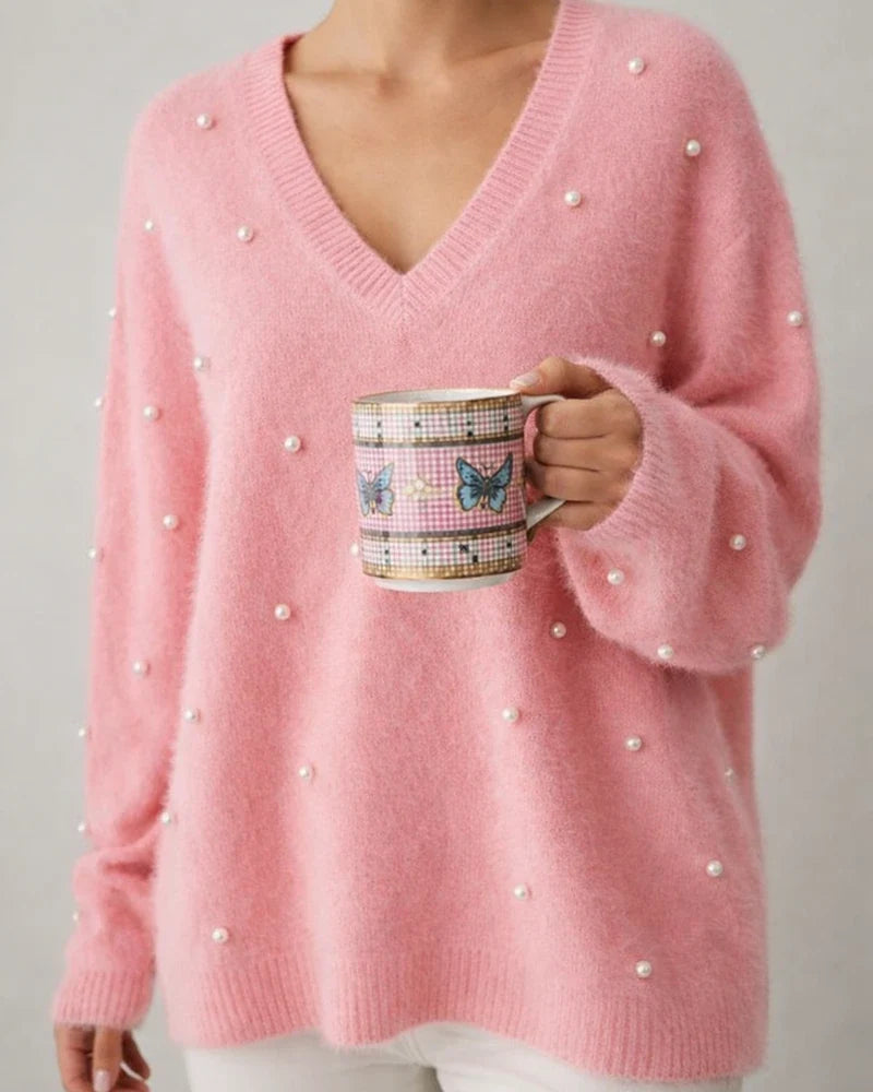 Autumn and Winter New Explosive Models V-neck Beaded Solid Color Sweater Women's Tops | JRSEE:ac23d4b5-4eff-44be-a7ae-6c8fdd211b3b