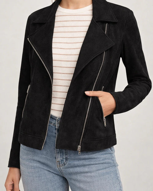 Autumn and Winter New Fashion Faux Deerskin Biker Jacket Solid Color Zipper Pocket Short Jacket | JRSEE:3ec5ef50-bc09-4235-af4a-b23004f9e6c2