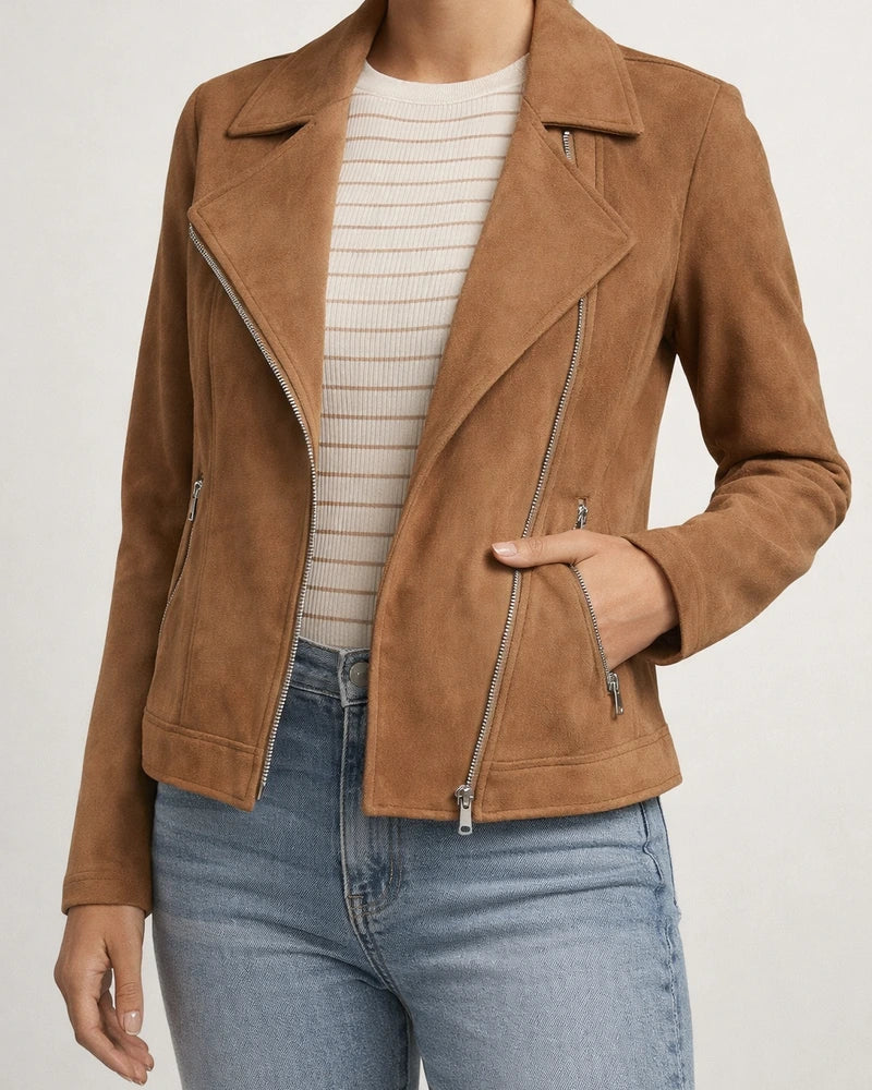 Autumn and Winter New Fashion Faux Deerskin Biker Jacket Solid Color Zipper Pocket Short Jacket | JRSEE:543fb7a0-94a3-4c25-a74f-6143dac8e717