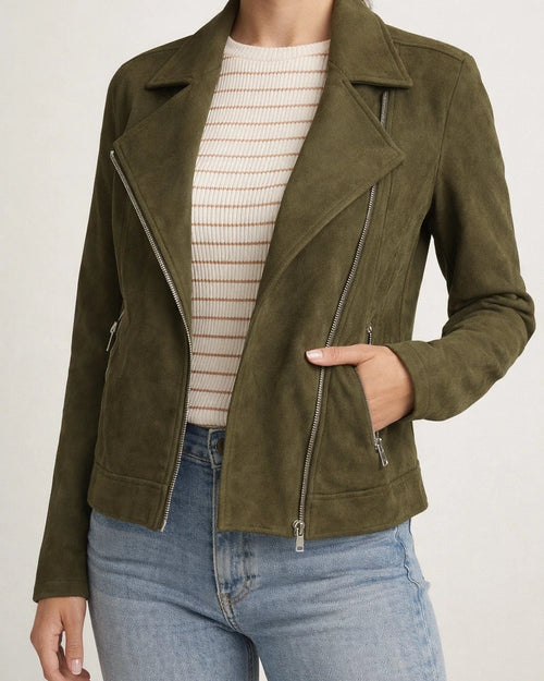 Autumn and Winter New Fashion Faux Deerskin Biker Jacket Solid Color Zipper Pocket Short Jacket | JRSEE:3fefcae7-790f-49e7-bb55-d0fbce3afe18