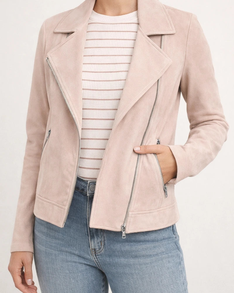 Autumn and Winter New Fashion Faux Deerskin Biker Jacket Solid Color Zipper Pocket Short Jacket | JRSEE:f8b83387-2fac-4b22-98ee-1e538de7be05