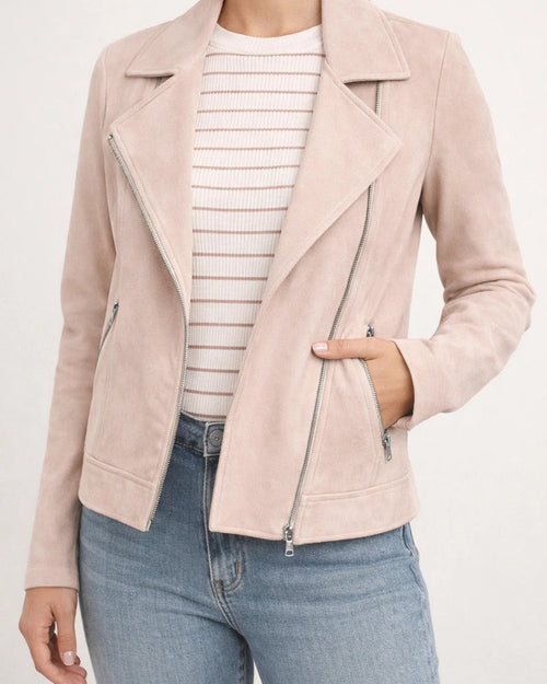 Autumn and Winter New Fashion Faux Deerskin Biker Jacket Solid Color Zipper Pocket Short Jacket | JRSEE:f8b83387-2fac-4b22-98ee-1e538de7be05