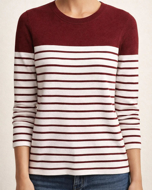 Autumn and Winter New Hot Long-sleeved Striped Two-color Printing Splicing Round Neck Temperament Commuter Tops T-shirt | JRSEE:645c1ee6-63fd-41ab-b9a9-a66960419ebf