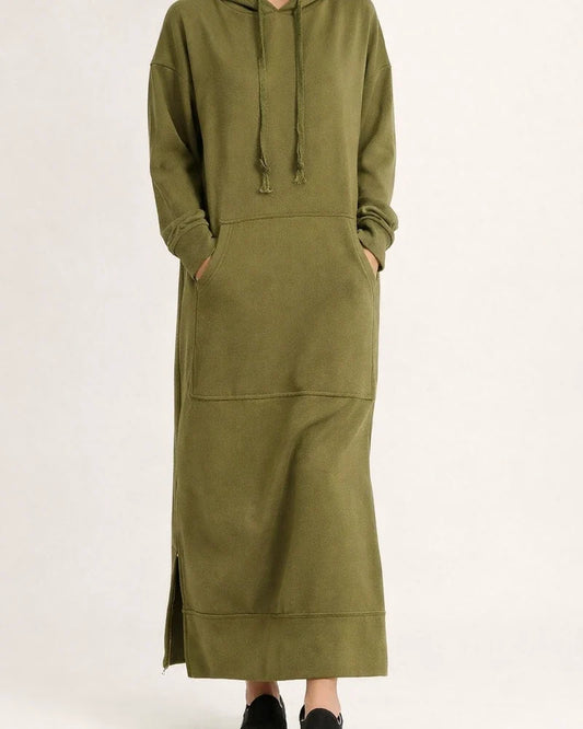 Autumn and Winter New Loose Big Yards Knitted Hooded Long Dress Padded Sweater Casual Fashion Dress Big Pockets Skirt | JRSEE:94486c1c-c768-44aa-9855-cef1a1217906