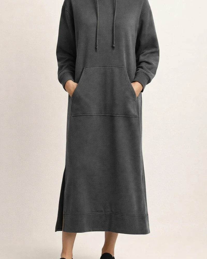 Autumn and Winter New Loose Big Yards Knitted Hooded Long Dress Padded Sweater Casual Fashion Dress Big Pockets Skirt | JRSEE:a42cc3a3-6de1-4c44-934e-25ed310de3b8