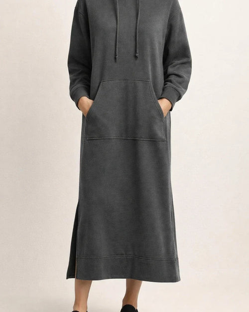 Autumn and Winter New Loose Big Yards Knitted Hooded Long Dress Padded Sweater Casual Fashion Dress Big Pockets Skirt | JRSEE:a42cc3a3-6de1-4c44-934e-25ed310de3b8