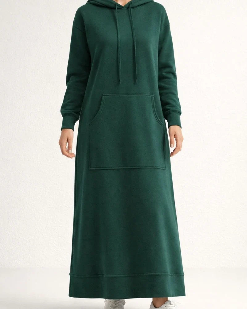 Autumn and Winter New Loose Big Yards Knitted Hooded Long Dress Padded Sweater Casual Fashion Dress Big Pockets Skirt | JRSEE:6c5c4187-dd49-40ce-990d-5056c56ebfad