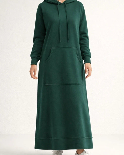 Autumn and Winter New Loose Big Yards Knitted Hooded Long Dress Padded Sweater Casual Fashion Dress Big Pockets Skirt | JRSEE:6c5c4187-dd49-40ce-990d-5056c56ebfad