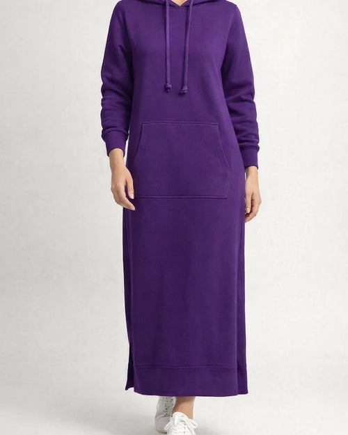 Autumn and Winter New Loose Big Yards Knitted Hooded Long Dress Padded Sweater Casual Fashion Dress Big Pockets Skirt | JRSEE:4169d252-88bf-4ef8-859e-ed7b453c3eb1