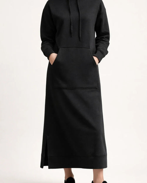 Autumn and Winter New Loose Big Yards Knitted Hooded Long Dress Padded Sweater Casual Fashion Dress Big Pockets Skirt | JRSEE:5cce1824-7a34-4092-9e0a-72fbc4ae722a