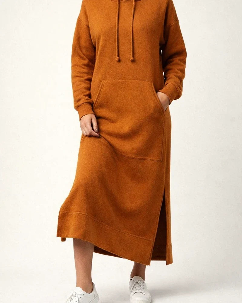 Autumn and Winter New Loose Big Yards Knitted Hooded Long Dress Padded Sweater Casual Fashion Dress Big Pockets Skirt | JRSEE:8346fdf3-0007-418d-a72b-ff903d21c6b4