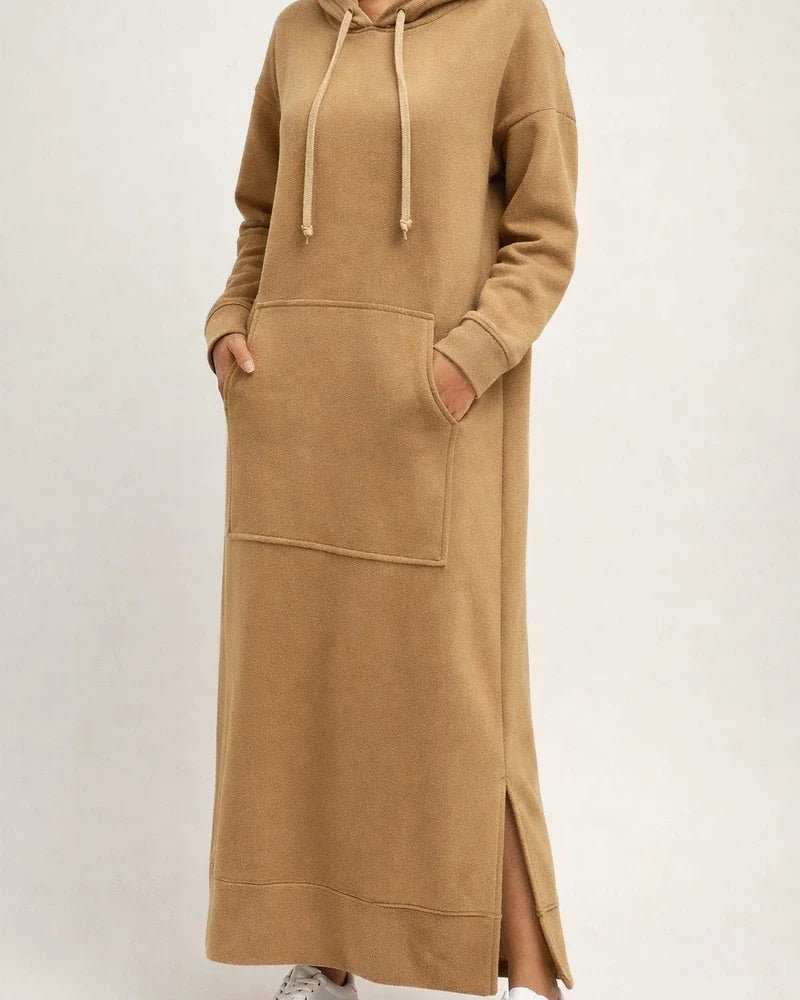 Autumn and Winter New Loose Big Yards Knitted Hooded Long Dress Padded Sweater Casual Fashion Dress Big Pockets Skirt | JRSEE:eed5c3d1-367f-4985-9fcc-9a275c739f17