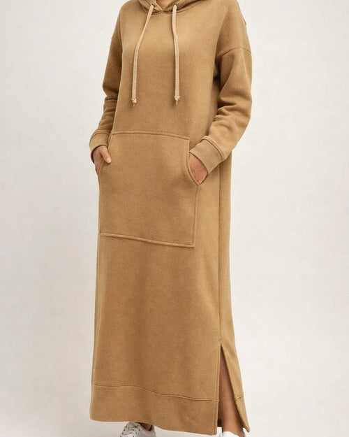 Autumn and Winter New Loose Big Yards Knitted Hooded Long Dress Padded Sweater Casual Fashion Dress Big Pockets Skirt | JRSEE:eed5c3d1-367f-4985-9fcc-9a275c739f17