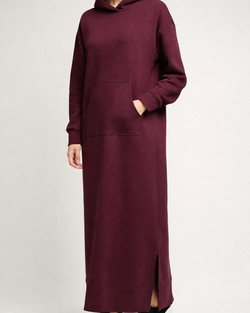 Autumn and Winter New Loose Big Yards Knitted Hooded Long Dress Padded Sweater Casual Fashion Dress Big Pockets Skirt | JRSEE:a78fd663-921f-4daa-85a9-47606def7cd7