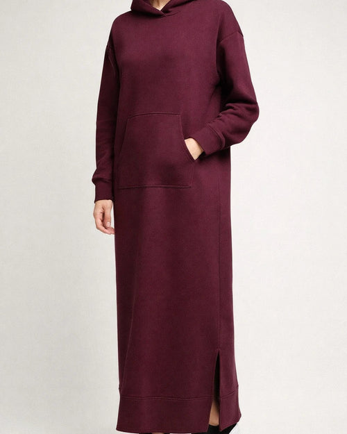 Autumn and Winter New Loose Big Yards Knitted Hooded Long Dress Padded Sweater Casual Fashion Dress Big Pockets Skirt | JRSEE:a78fd663-921f-4daa-85a9-47606def7cd7