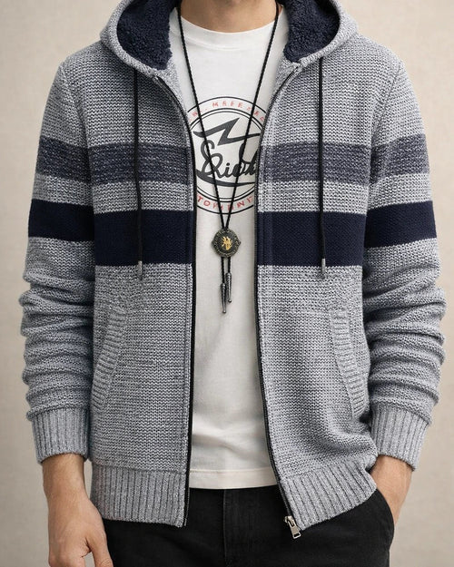 Autumn and Winter New Men's Color Blocking Knit Sweater Youth Collar Sweater Cardigan Padded Baseball Collar Jacket | JRSEE:b93e0a7a-de0d-42bb-beb1-8d7450479bb4