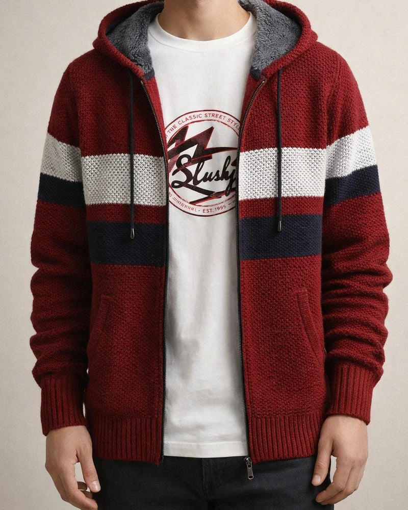 Autumn and Winter New Men's Color Blocking Knit Sweater Youth Collar Sweater Cardigan Padded Baseball Collar Jacket | JRSEE:b7569110-3fb4-4605-bea1-0189c39cb97c