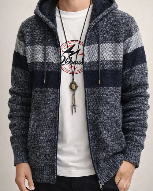 Autumn and Winter New Men's Color Blocking Knit Sweater Youth Collar Sweater Cardigan Padded Baseball Collar Jacket | JRSEE:5d230eea-8604-4646-a0bd-2791b8c4240b