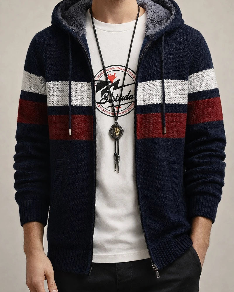 Autumn and Winter New Men's Color Blocking Knit Sweater Youth Collar Sweater Cardigan Padded Baseball Collar Jacket | JRSEE:3a0b85d8-f8c0-4438-9235-8b19adcbc12d