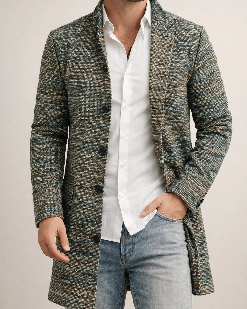 Autumn and Winter New Men's Tweed Stand-up Collar in The Long Casual Slim-type Explosion of Single-breasted Tweed Coat | JRSEE:8065b1f5-aae8-4f11-93f1-620563f700ac