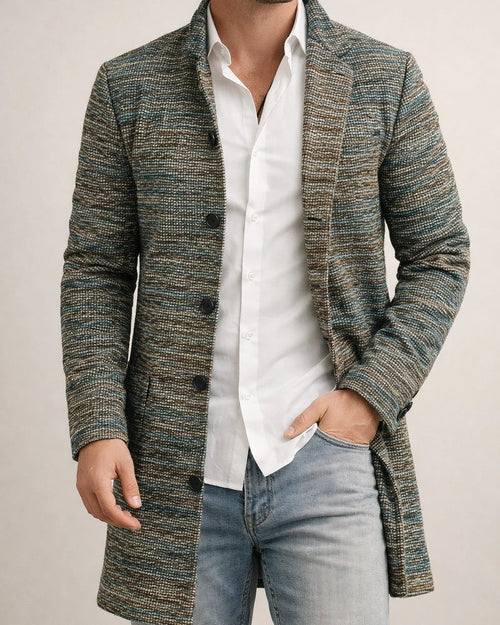 Autumn and Winter New Men's Tweed Stand-up Collar in The Long Casual Slim-type Explosion of Single-breasted Tweed Coat | JRSEE:8065b1f5-aae8-4f11-93f1-620563f700ac