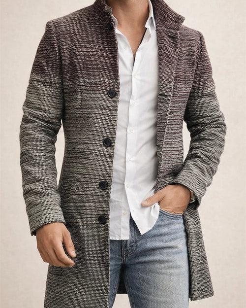 Autumn and Winter New Men's Tweed Stand-up Collar in The Long Casual Slim-type Explosion of Single-breasted Tweed Coat | JRSEE:3b692372-f9b7-41b9-a58d-37933e3de03e