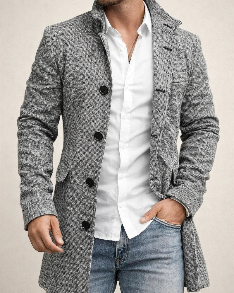 Autumn and Winter New Men's Tweed Stand-up Collar in The Long Casual Slim-type Explosion of Single-breasted Tweed Coat | JRSEE:1a41bbbe-1cb3-46eb-ae7b-3a9ad5623df0