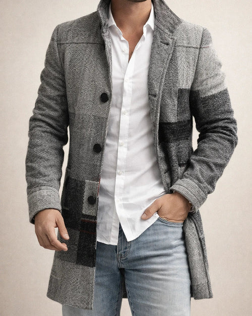 Autumn and Winter New Men's Tweed Stand-up Collar in The Long Casual Slim-type Explosion of Single-breasted Tweed Coat | JRSEE:70803be2-8750-4a34-96a7-24cc4d6ccee9
