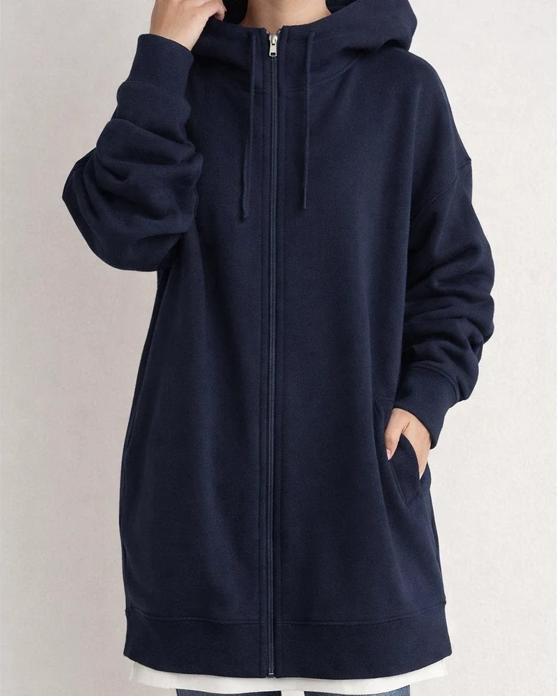 Autumn and Winter New Personality Street Sweater Zipper Hooded Long Section Padded Loose Type Sweater Jacket | JRSEE:daec7ccd-88cb-4d0e-b40e-01a4cbf4accd
