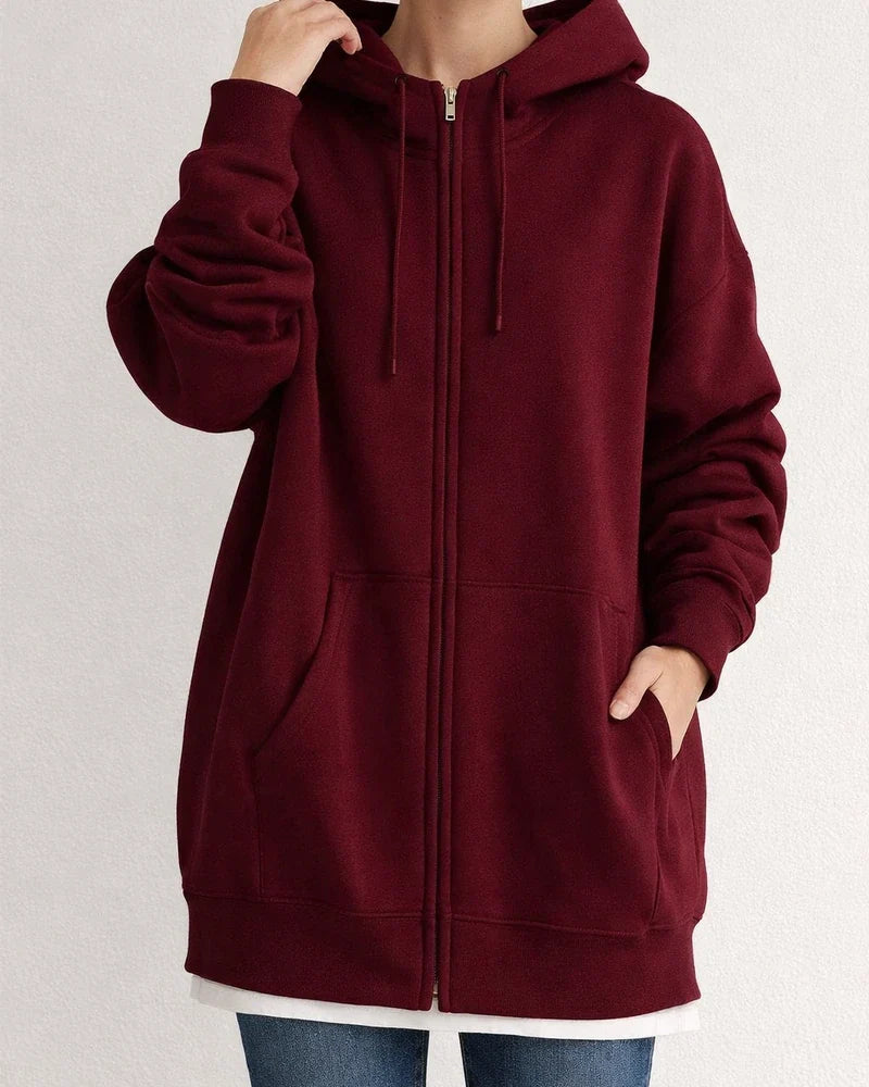 Autumn and Winter New Personality Street Sweater Zipper Hooded Long Section Padded Loose Type Sweater Jacket | JRSEE:f000971e-e140-4800-82c9-d0cffd7be450