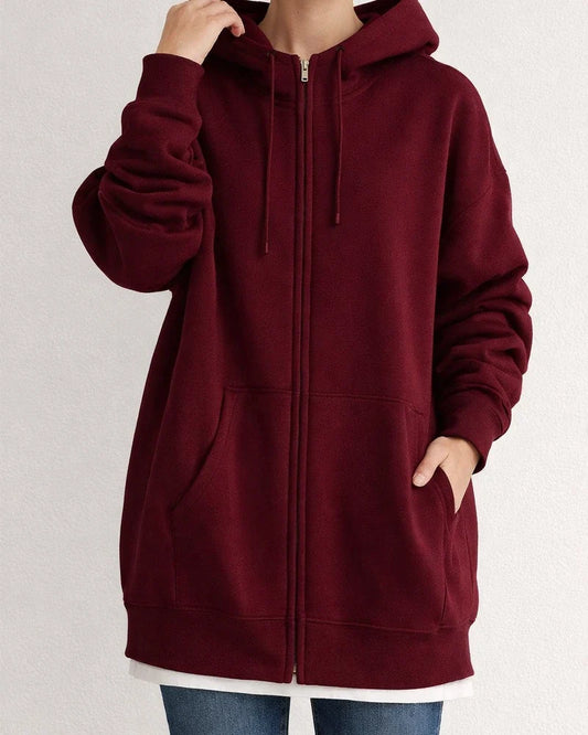 Autumn and Winter New Personality Street Sweater Zipper Hooded Long Section Padded Loose Type Sweater Jacket | JRSEE:f000971e-e140-4800-82c9-d0cffd7be450
