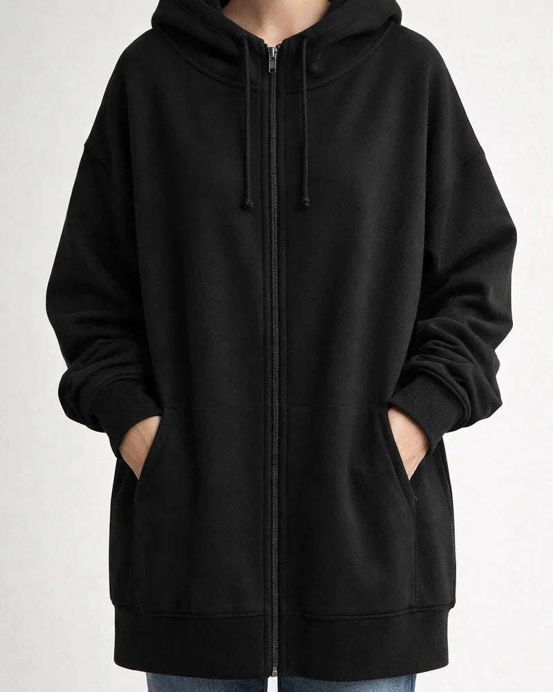 Autumn and Winter New Personality Street Sweater Zipper Hooded Long Section Padded Loose Type Sweater Jacket | JRSEE:c2d112f4-d596-4406-b3a2-0c627713d2a8