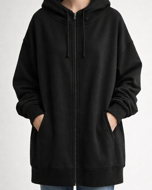 Autumn and Winter New Personality Street Sweater Zipper Hooded Long Section Padded Loose Type Sweater Jacket | JRSEE:c2d112f4-d596-4406-b3a2-0c627713d2a8