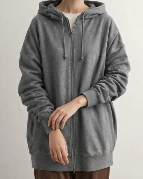 Autumn and Winter New Personality Street Sweater Zipper Hooded Long Section Padded Loose Type Sweater Jacket | JRSEE:d16ec580-ccec-4b40-88f9-077d5addcd4b