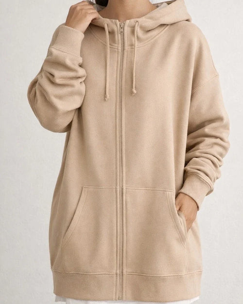 Autumn and Winter New Personality Street Sweater Zipper Hooded Long Section Padded Loose Type Sweater Jacket | JRSEE:3651c635-1937-4b7f-8e16-ce3d142612ed