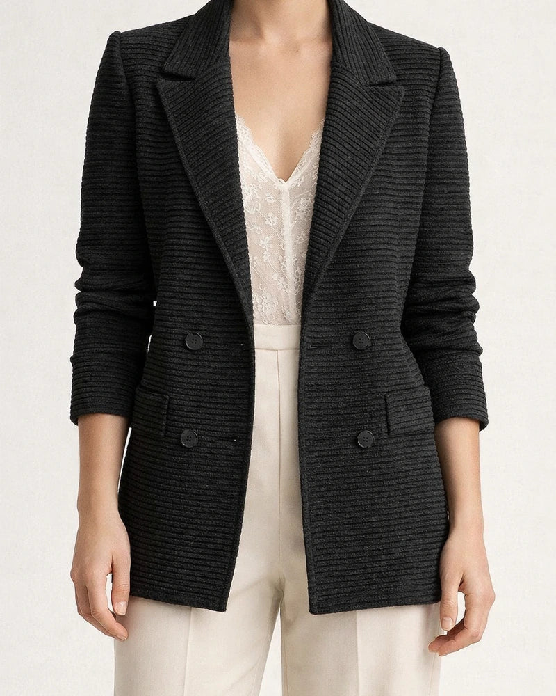 Autumn and Winter New Solid-color Lapel Long-sleeved Pit Stripes Comfortable Casual Cardigan Jacket Intellectual Style Women's | JRSEE:92cf5da3-d628-4f6f-ab97-ebce7532f39c