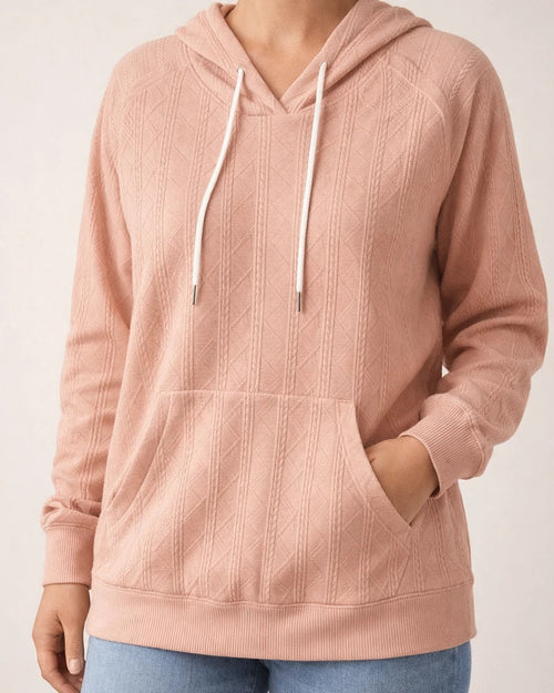 Autumn and Winter New Solid Color Women's Casual Jacquard Patch Pocket Large Size Loose Hooded Sweatshirt | JRSEE:dec2e954-d373-4c69-8aa8-e08938dd0c6f