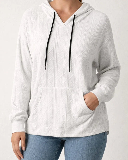 Autumn and Winter New Solid Color Women's Casual Jacquard Patch Pocket Large Size Loose Hooded Sweatshirt | JRSEE:dca3f932-536a-4a25-a6fc-0057792e2d43
