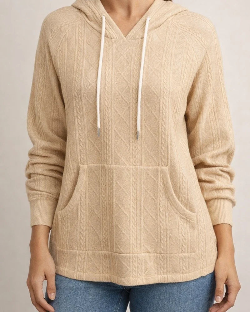 Autumn and Winter New Solid Color Women's Casual Jacquard Patch Pocket Large Size Loose Hooded Sweatshirt | JRSEE:59e9fcda-8051-4376-93d0-a0ff083b62b7