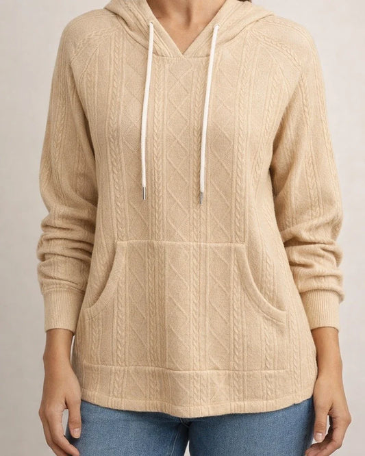 Autumn and Winter New Solid Color Women's Casual Jacquard Patch Pocket Large Size Loose Hooded Sweatshirt | JRSEE:59e9fcda-8051-4376-93d0-a0ff083b62b7